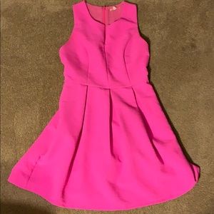 Bright pink A-Line pleated dress with front zip